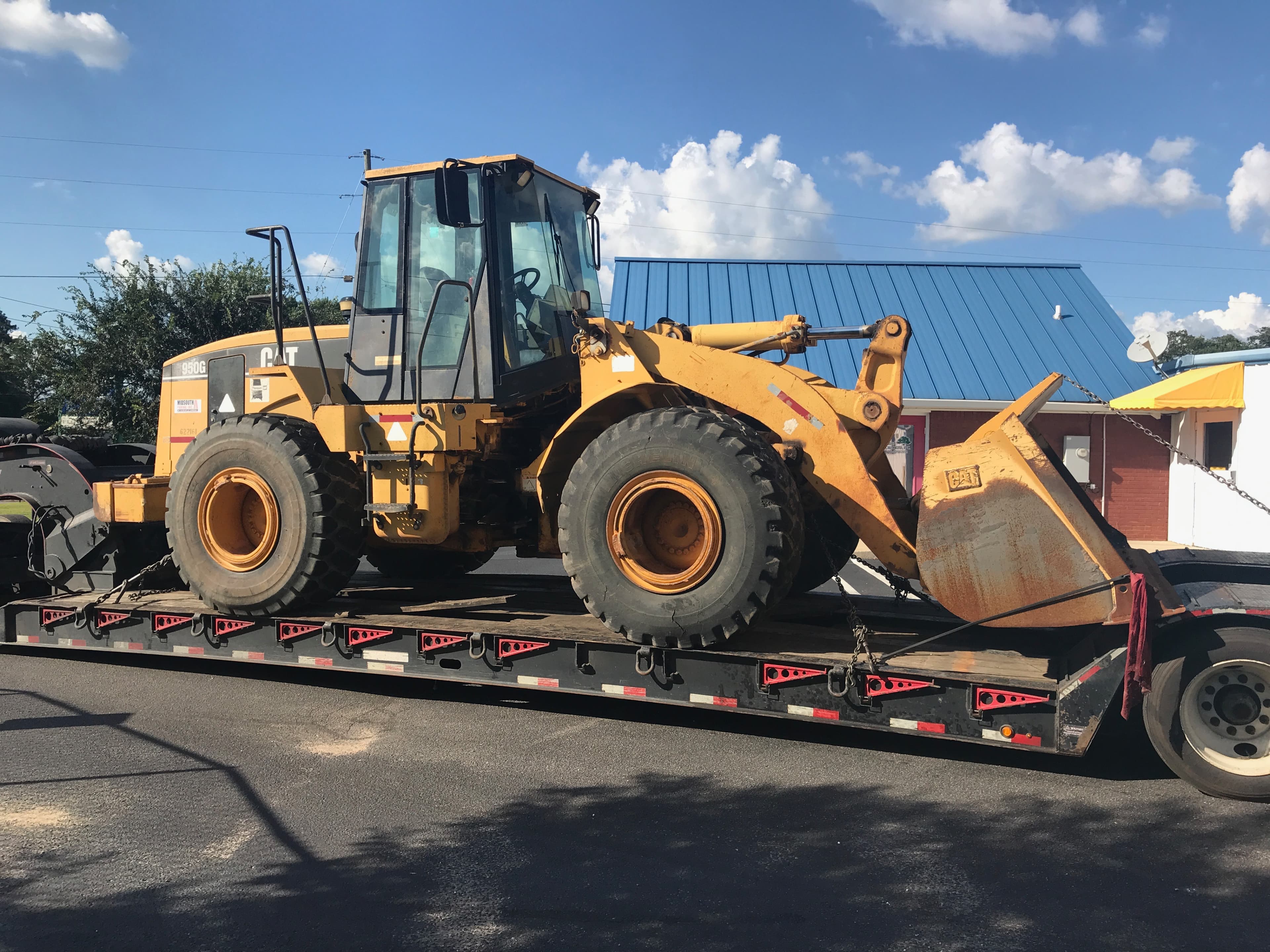 CAT 950G wheel loader being transported