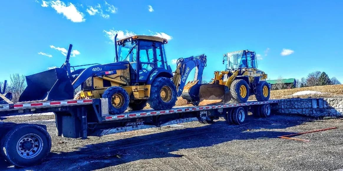 Specialized trailer hauling heavy equipment